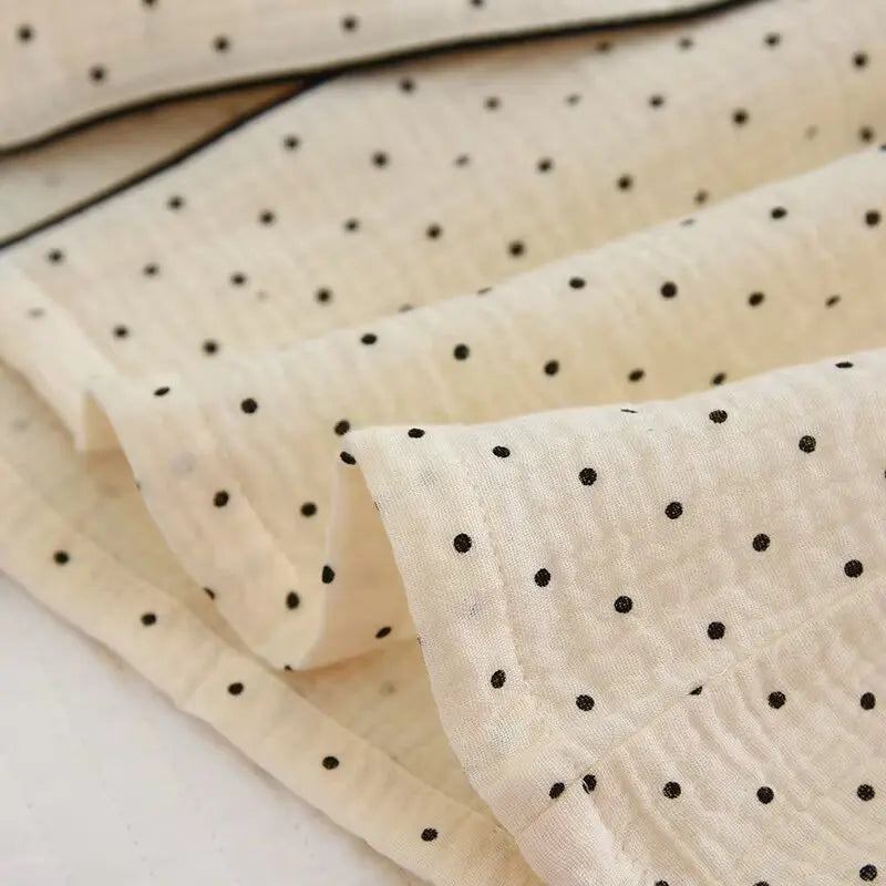 Women's Cute Polka Dot 100% Cotton Crepe Long-sleeved Trousers Two-piece Pajama Set