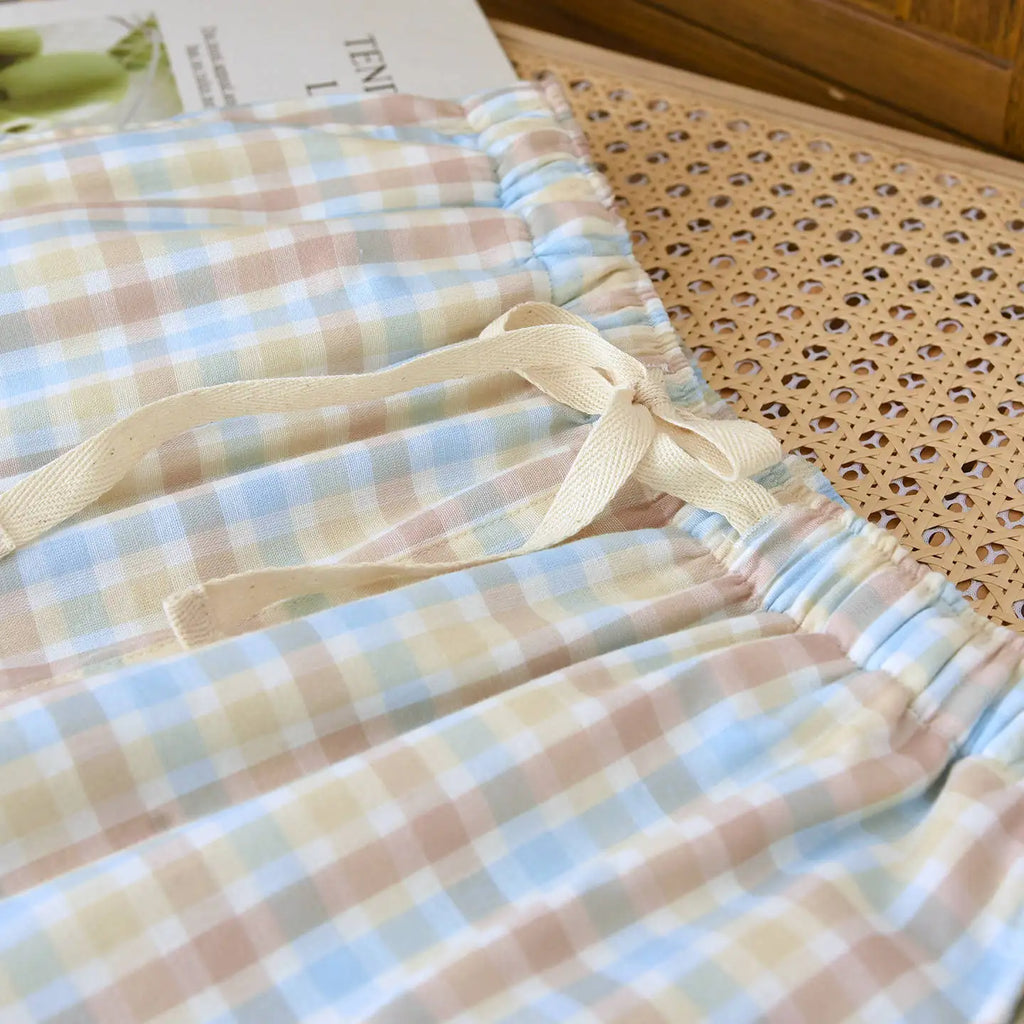 Women's Sleeper Pants 100% Gauze Pants Checkered Casual Loose Home Pants