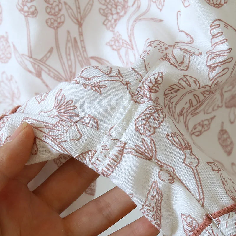 Double Layer Gauze Breathable Cotton Fashion Print Short Sleeved Soft Thin Two-piece Pajama Set