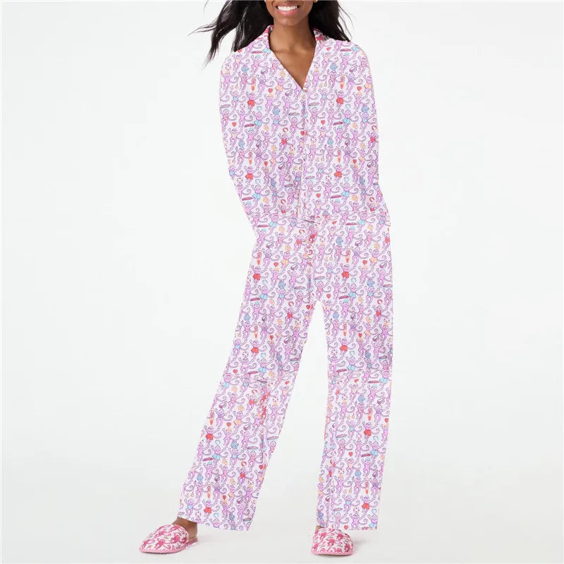 Playful Monkey Preppy Pajama Two-Piece Lounge Set