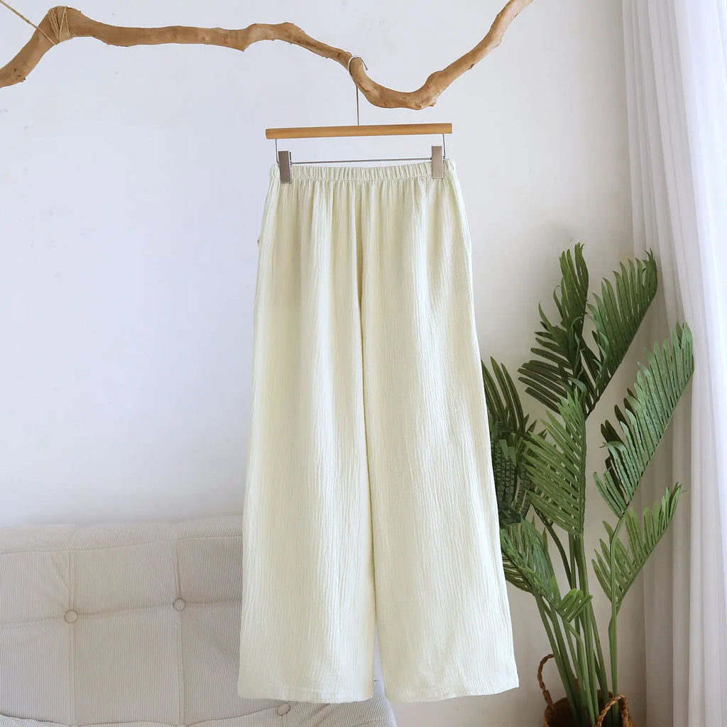 Solid Color Wide-leg Pants Double-layer Cotton Pajama Pants Thin Style Loungewear