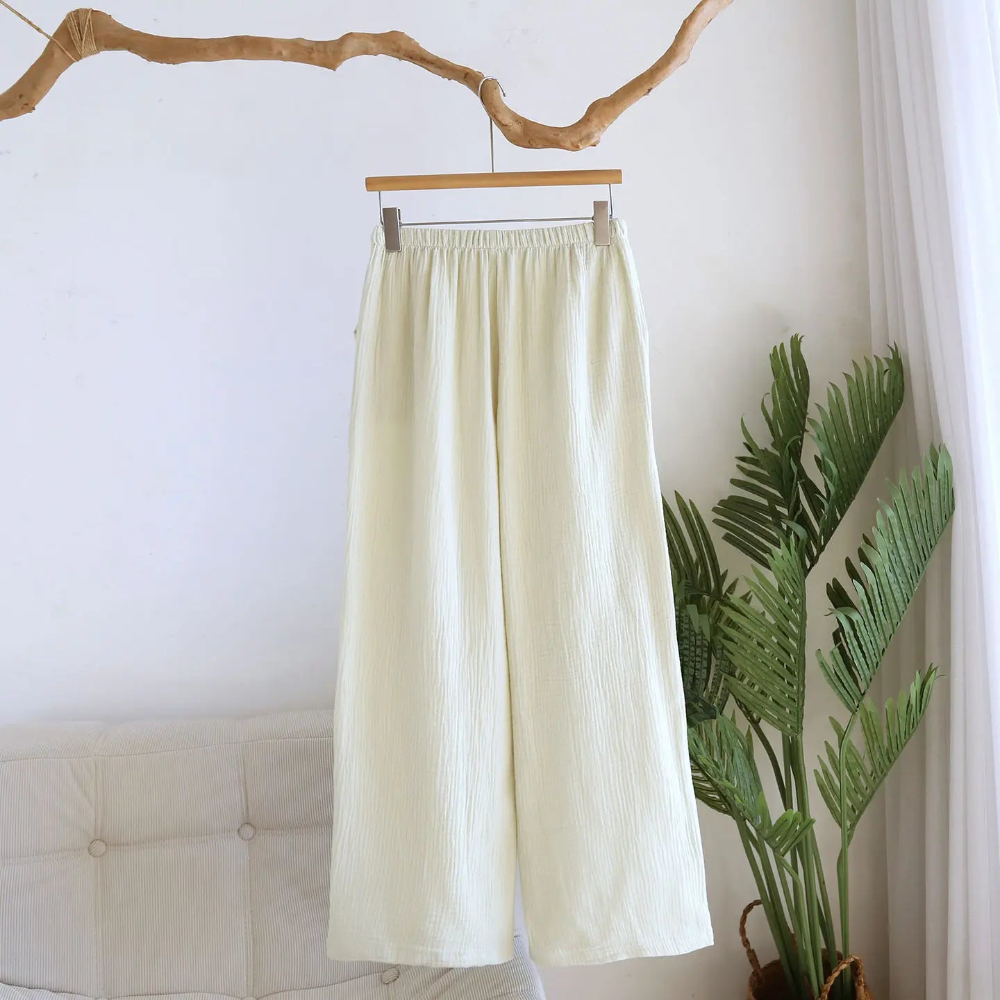 Solid Color Wide-leg Pants Double-layer Cotton Pajama Pants Thin Style Loungewear