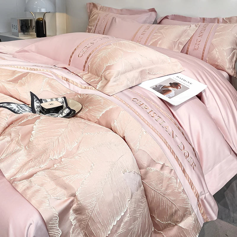Light Luxury 100% Pure Cotton Four-piece Set Embroidery Quilt Cover Sheet Pillowcases Home Textile Bedding Set