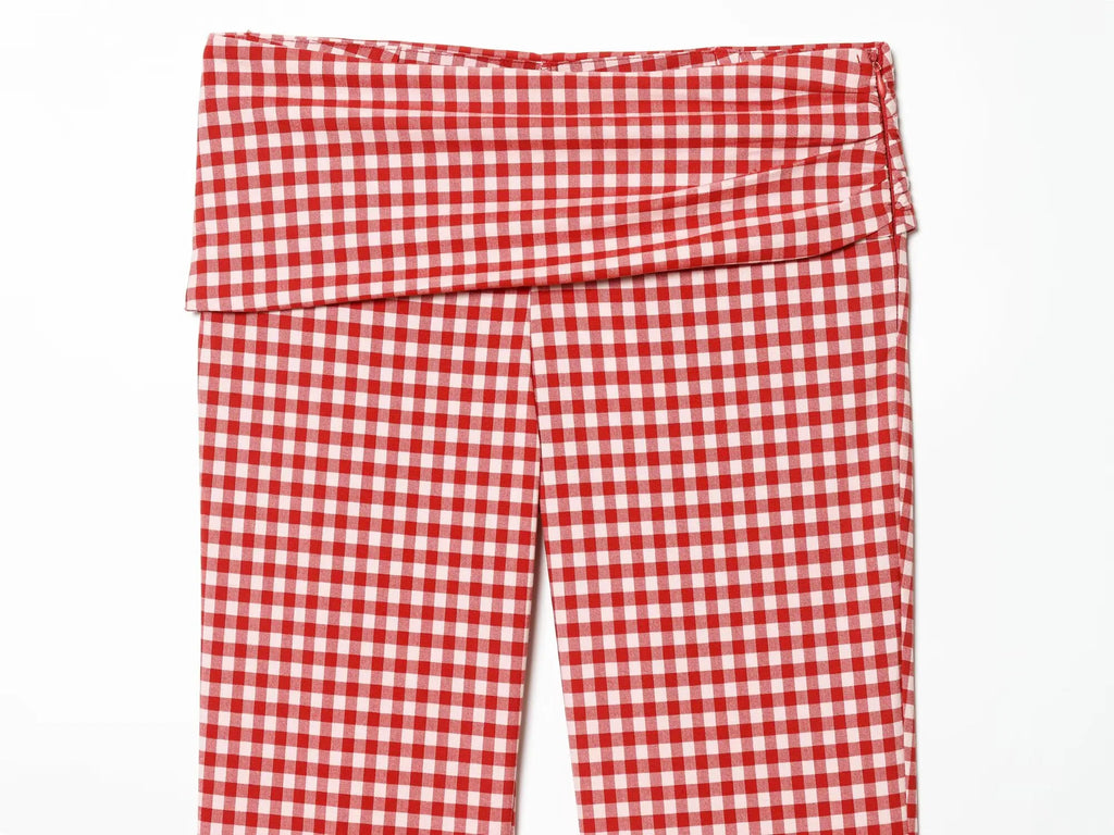 Vintage Red White Plaid 2-Piece Set Collar Zipper Sleeveless Vest+Side Slim Pant