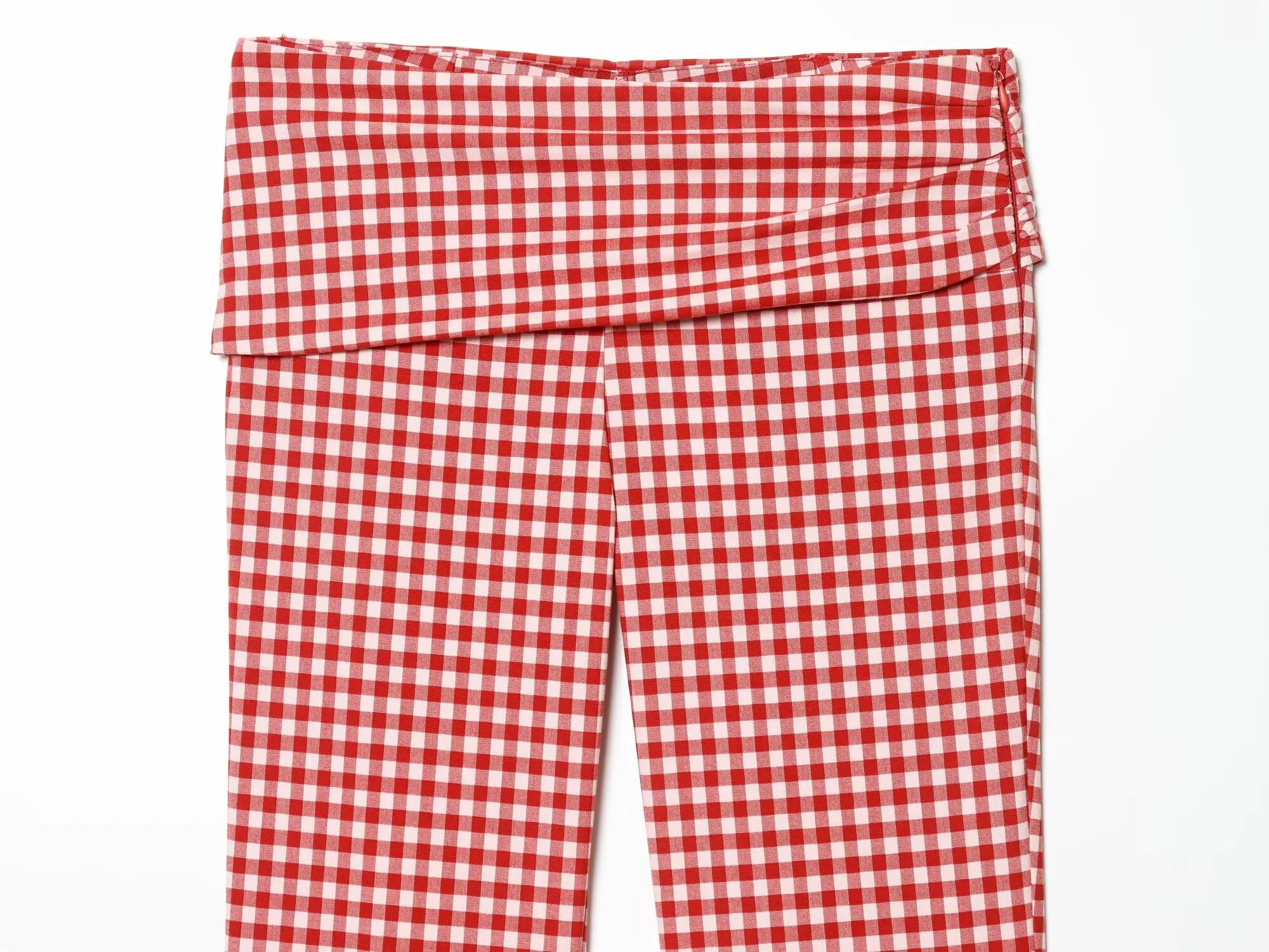 Vintage Red White Plaid 2-Piece Set Collar Zipper Sleeveless Vest+Side Slim Pant