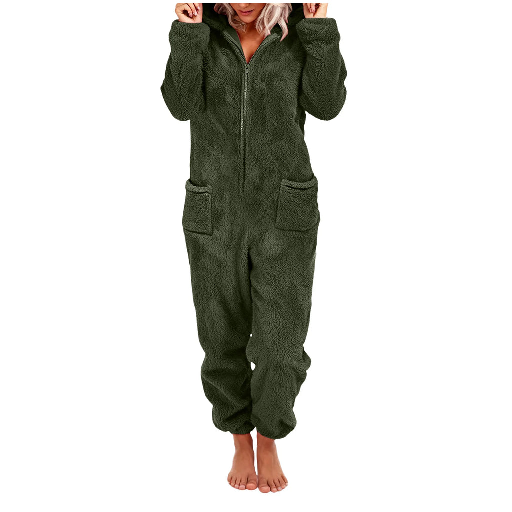 One-Piece Hooded Warm Flannel Long Sleeve Thickened Romper