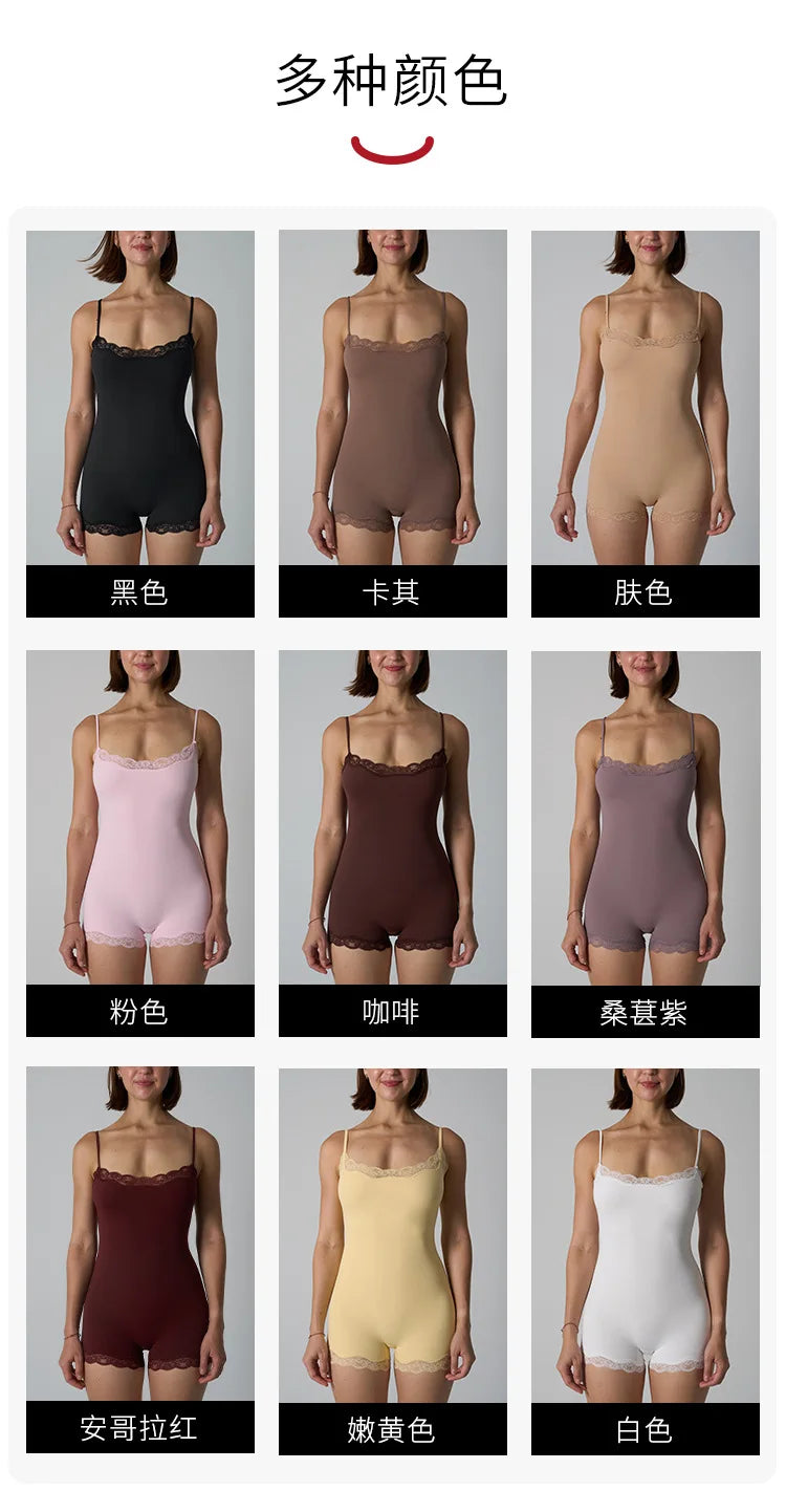 Sexy Lace Patchwork Camisole Square Neck Spaghetti Strap Onesie