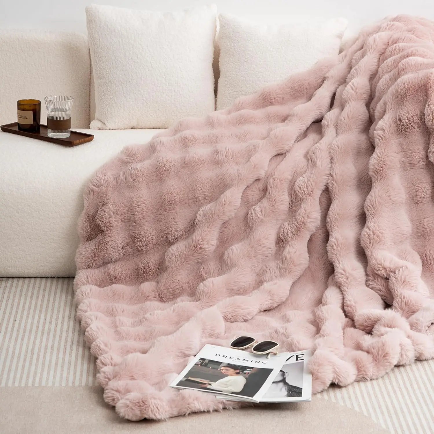 Cozy Faux Rabbit Soft Warm Fleece Blanket