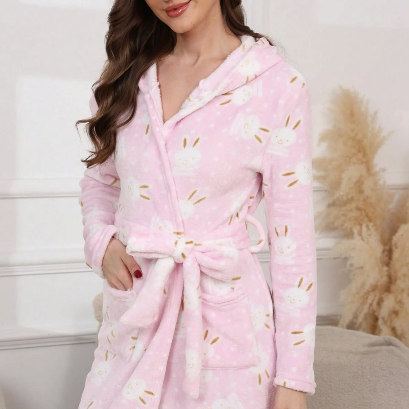 Pure Thick Hooded Bathrobe with Pockets