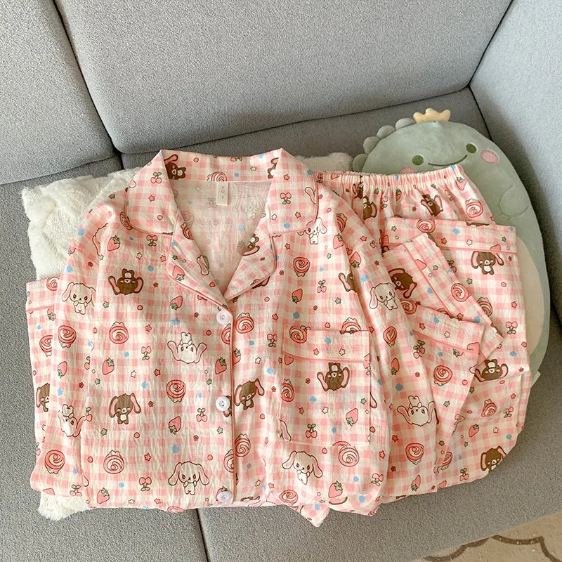 Sweet Cartoon Print Harajuku Style Cute Fashion Two-piece Set
