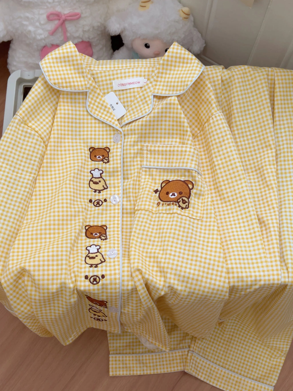 Rilakkuma Yellow Plaid Cute Long-sleeves & Trousers