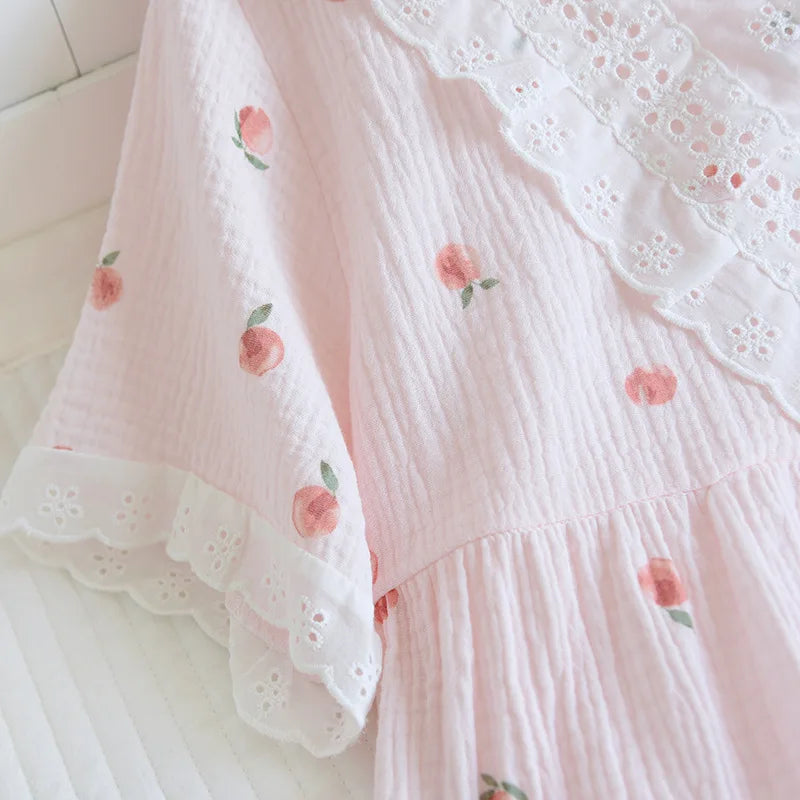 Short-sleeved Short Two-piece Set 100% Cotton Crepe V-neck