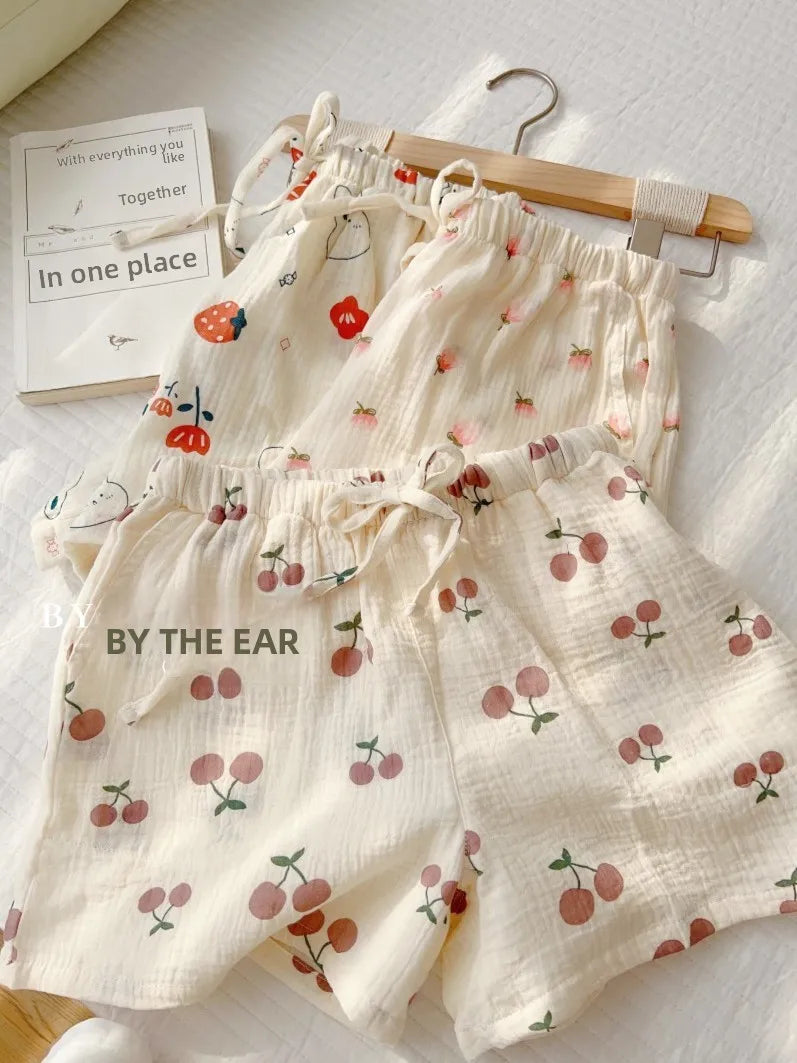 Thin Pure Cotton Bubble Cotton Gauze Sweet Loose High Waist Full Cotton Shorts