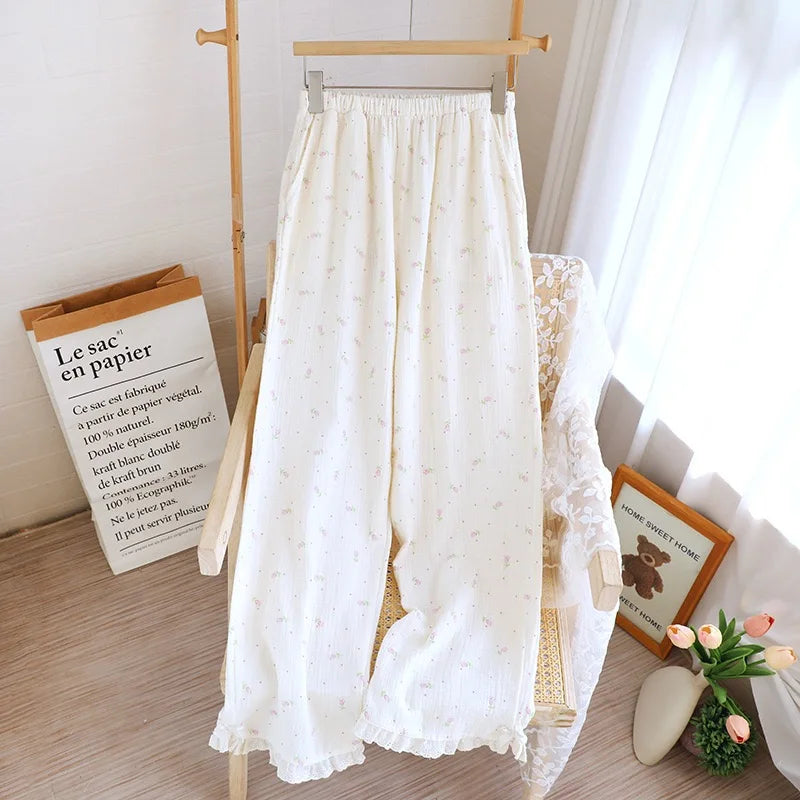 Ladies Loose 100% Cotton Elastic Waist Sleep Bottoms