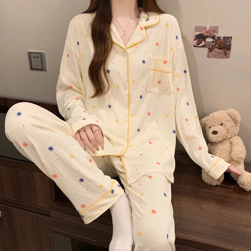 Cutie Long Sleeve Top & Elastic Waist Pants Pajamas Set