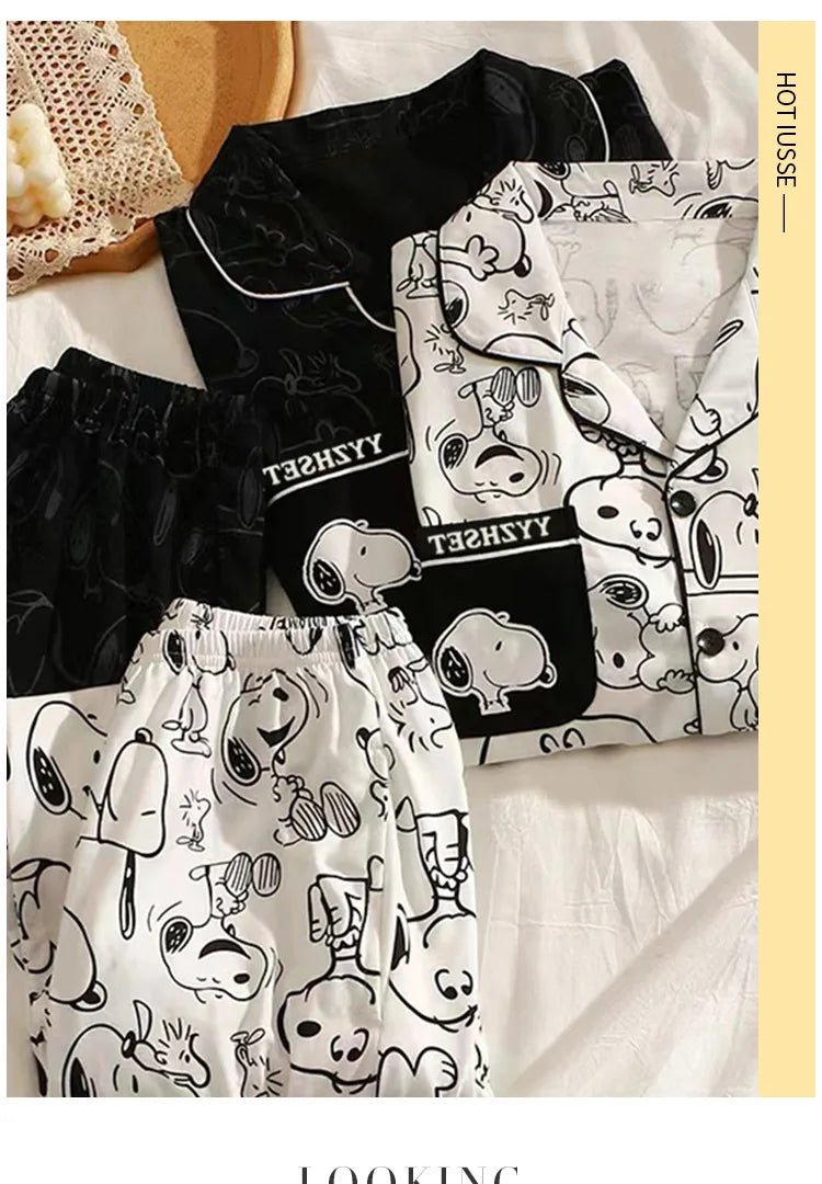 Snoopy Long Sleeve Two-Piece Pajamas Set Cute Cartoon Pattern Loungewear