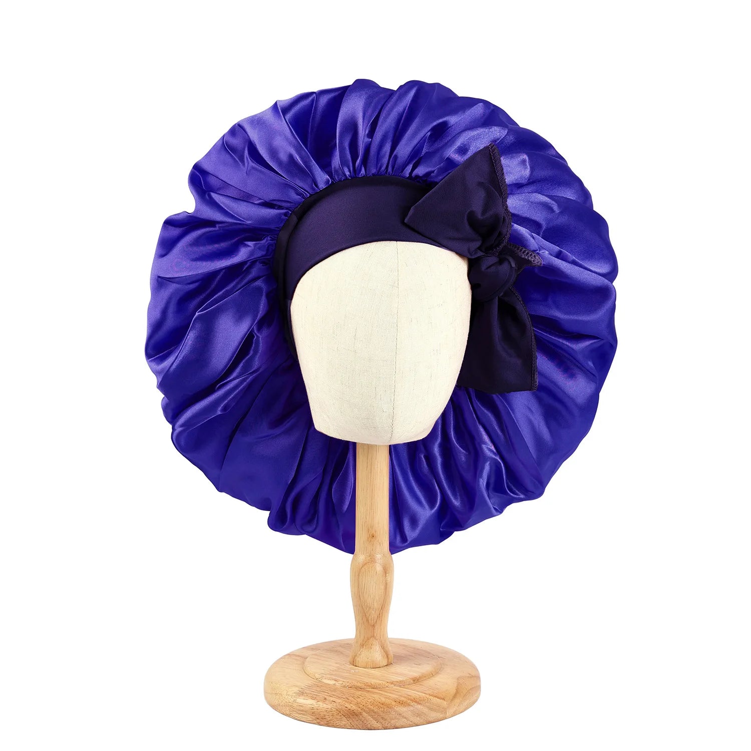 Large Satin Bonnet Silky Night Sleeping Cap with Stretchy Tie Band