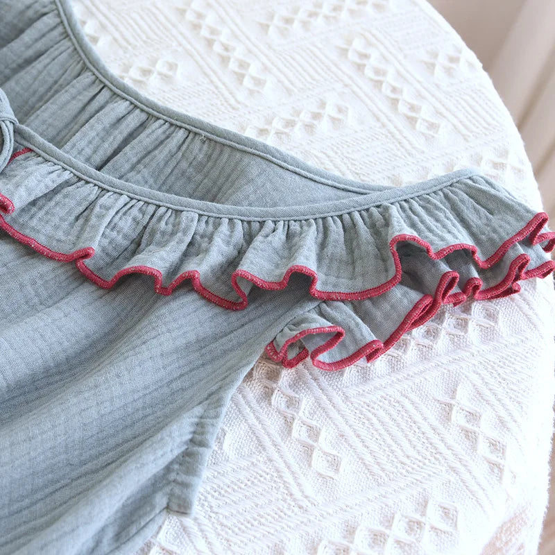 Ruffle Edge Sleeveless Camisole Women's Nightgown Double-layer Gauze Long Style Night Dress