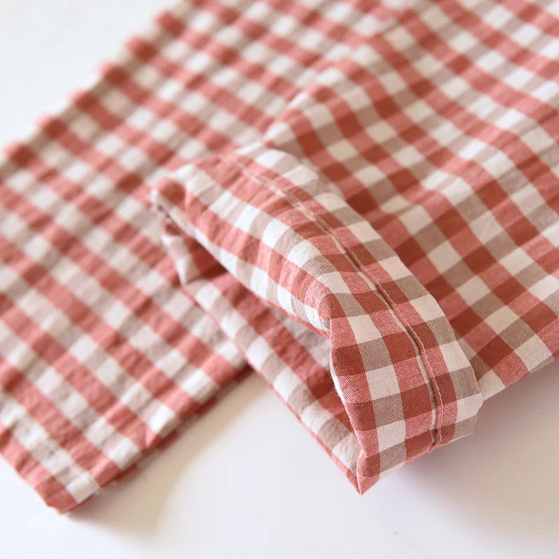 Cotton 100% Plaid Long Sleeve Two Piece Pajama Set