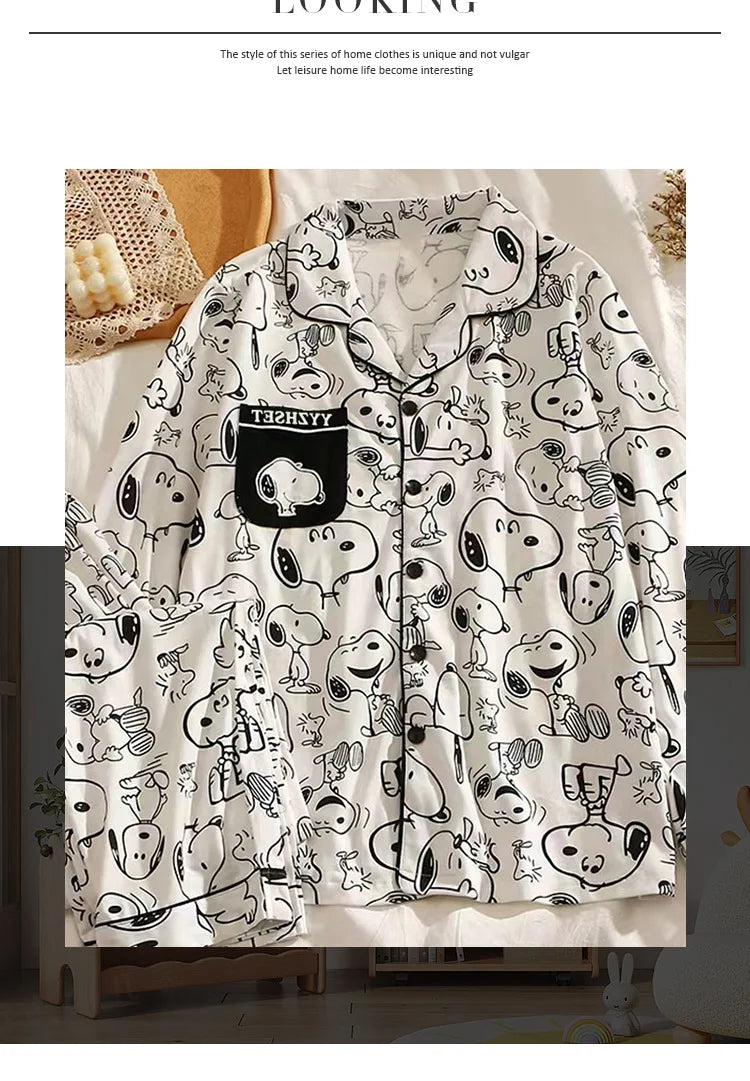 Snoopy Long Sleeve Two-Piece Pajamas Set Cute Cartoon Pattern Loungewear