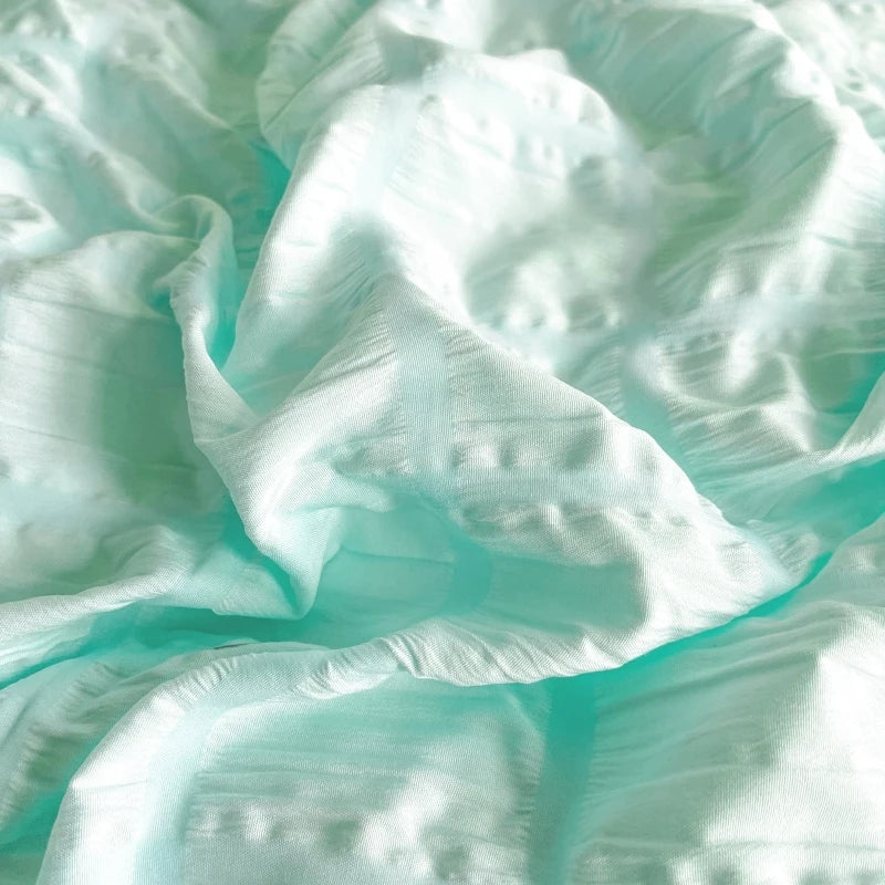 Puffy Check Bubble Fabric Set Duvet Pillowcase Bedding Sheet Quilt Cover Set