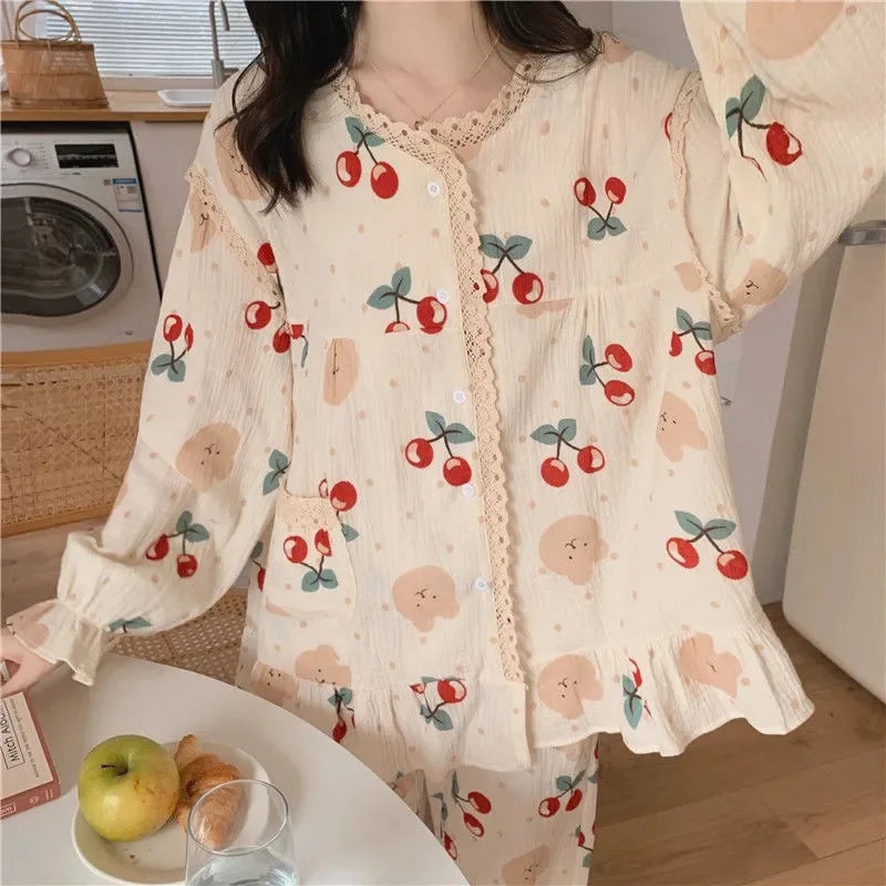 Ladies Sweet Breathable Crew Neck Sleepwear