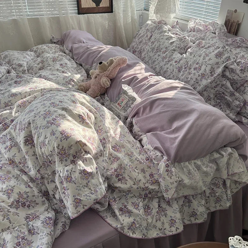 Princess Style Floral Ruffles Bedding Set Skin-friendly Soft Duvet Cover Set Bed Sheet Or Bed Skirt Pillowcases