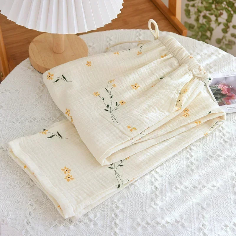 Pajamas Pants 100% Cotton Loose Casual Straight Trousers Sleep Pants