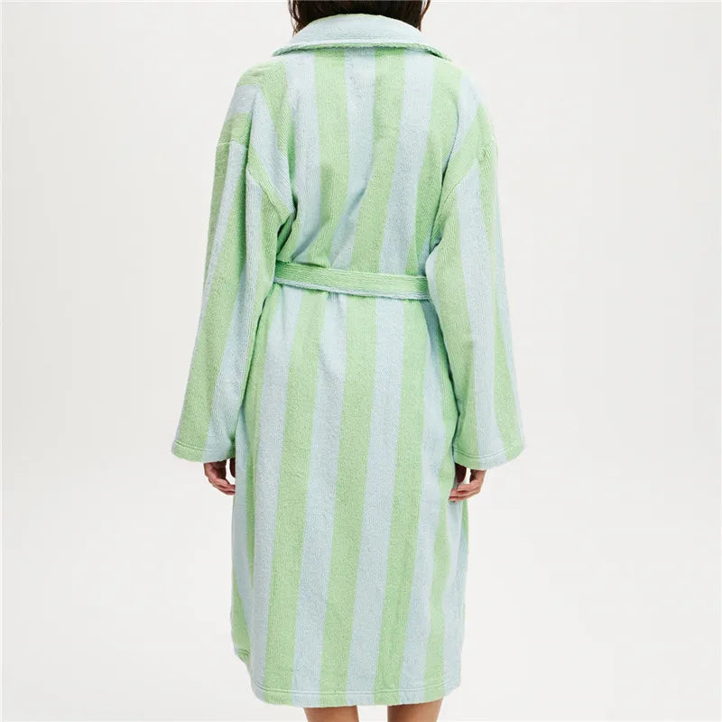 Terry Cloth Bathrobe with Pocket Long Sleeve Knee Length Shawl  Lounge Robes