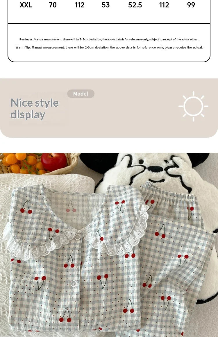 Spring Cloud-Print Cotton-Trimmed Collar Checked Sets