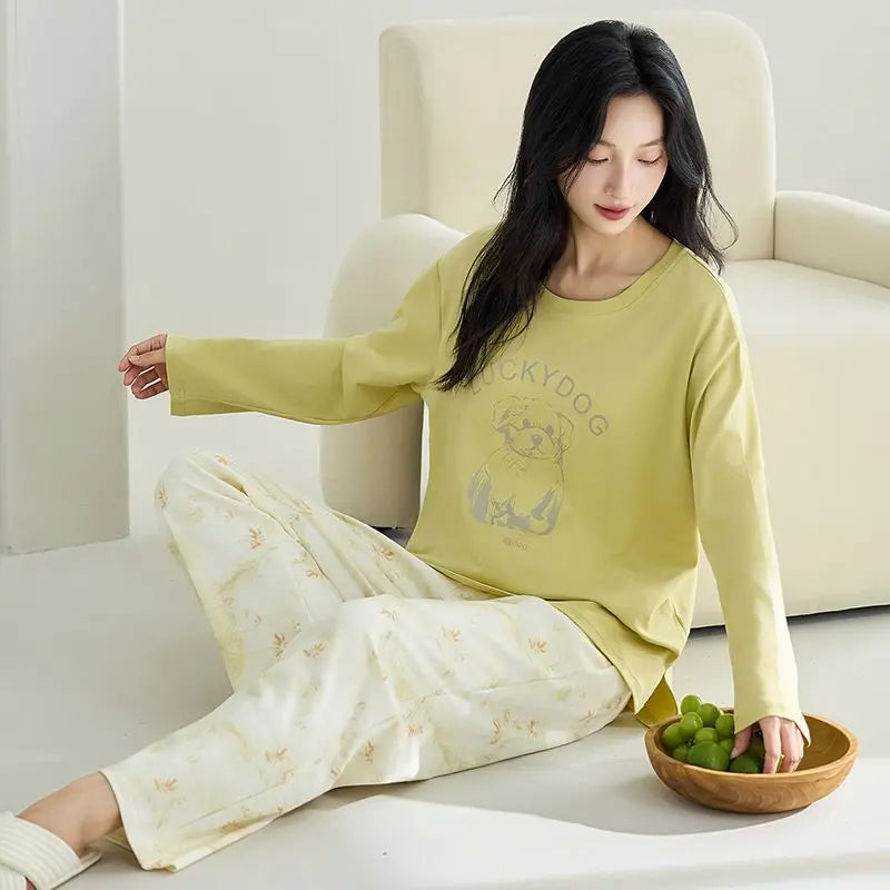 Cute Illustration Cartoon 100% Cotton Pajama Sets