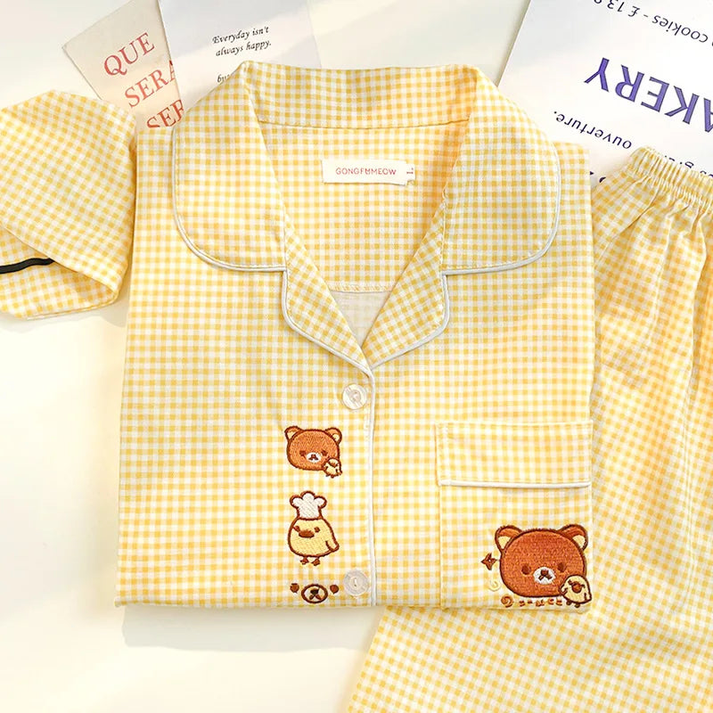 Rilakkuma Yellow Plaid Cute Long-sleeves & Trousers
