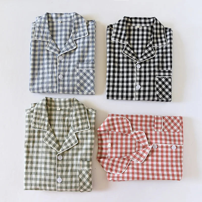 Cotton 100% Plaid Long Sleeve Two Piece Pajama Set