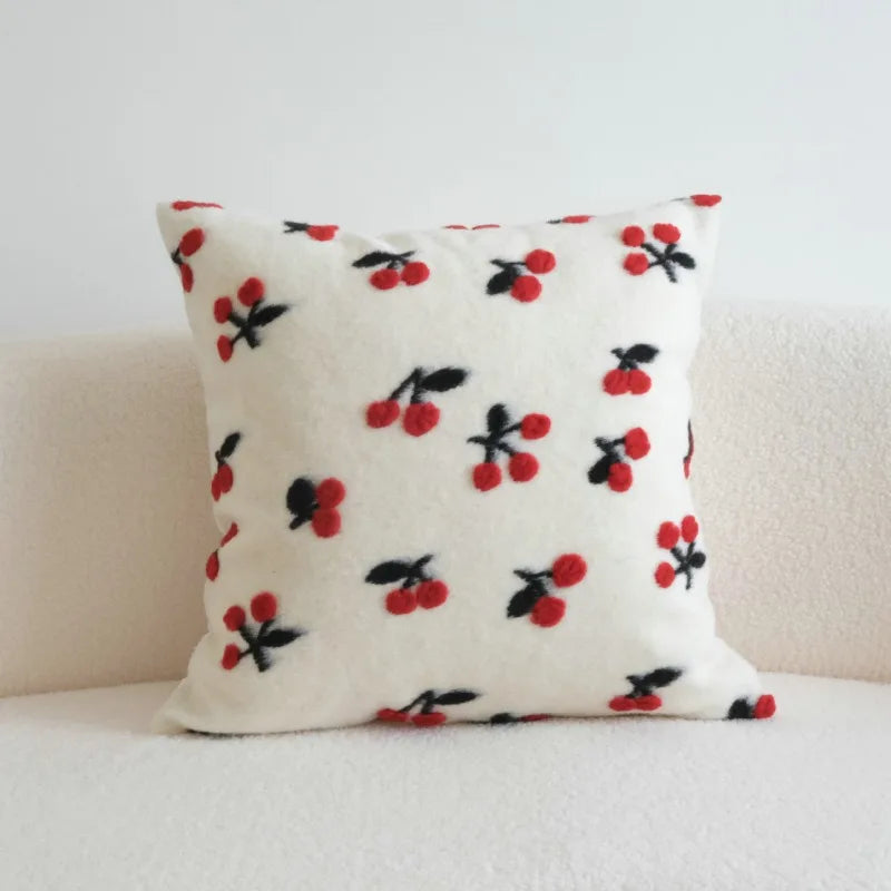 Cherry Lamb Wool Cushion Cover