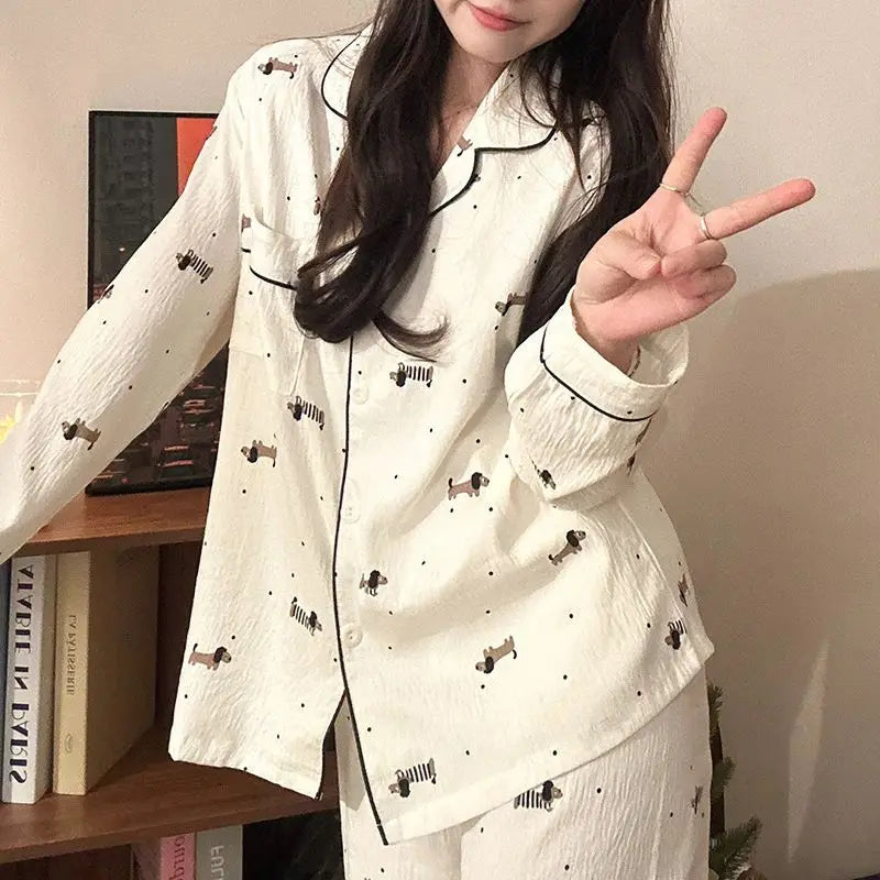 Dot Letter Dog Print Kawaii Pajamas Harajuku Style Sweet Cute Sleepwear Set
