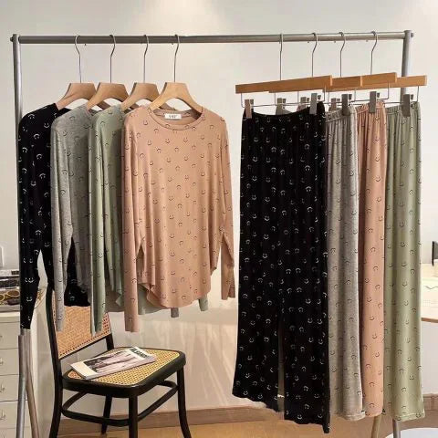 Smiley Two-piece Long-Sleeved Long Pants Soft Skin-Friendly Sleep Pajamas