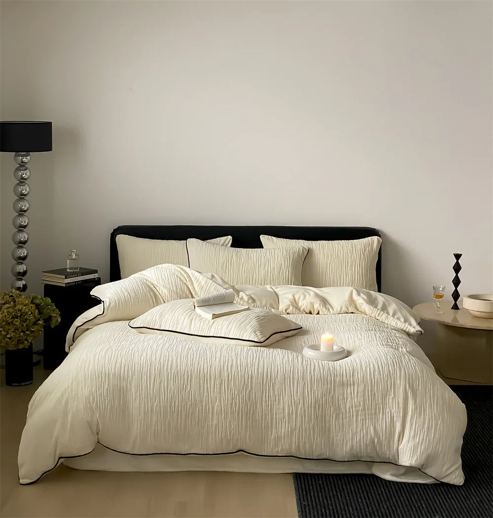 Thickened Warm Light Luxury Simple Carved Fleece Four-Piece Set Milk Fleece Bed Sheet Quilt Cover