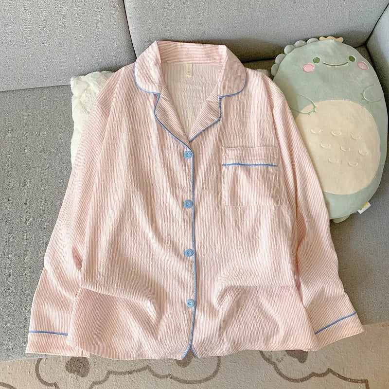 Cloud Soft Cotton ong-Sleeved Top with Long Trousers Sweet and Cute Pajama Set