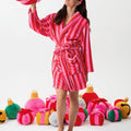 Plush Bright Colored Graphic Long Sleeve Fuzzy Bathrobe Shawl Collar Warm Lounge Robe with Belt