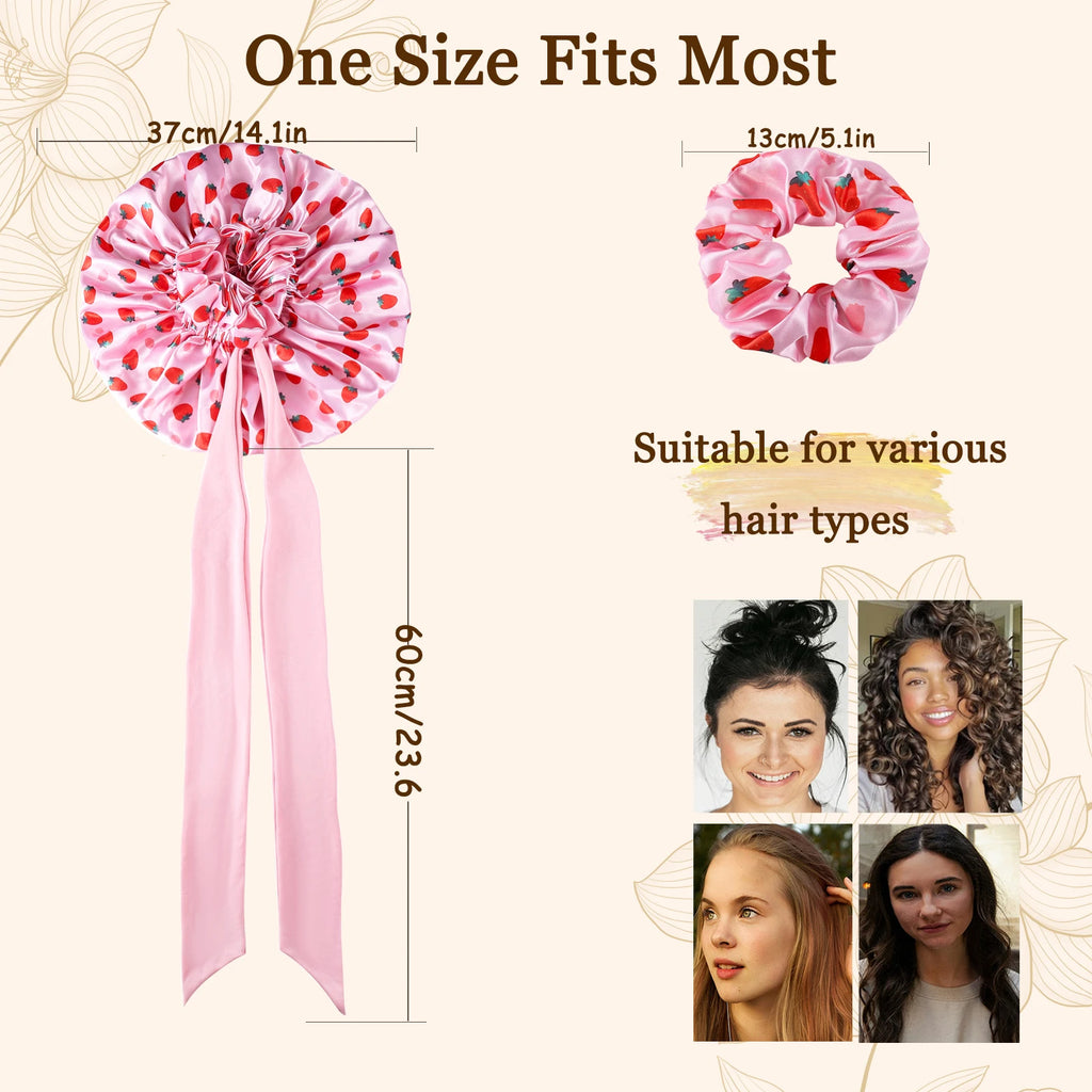 Silk Bonnet Cap Tie Band Adjustable Straps Head Wrap