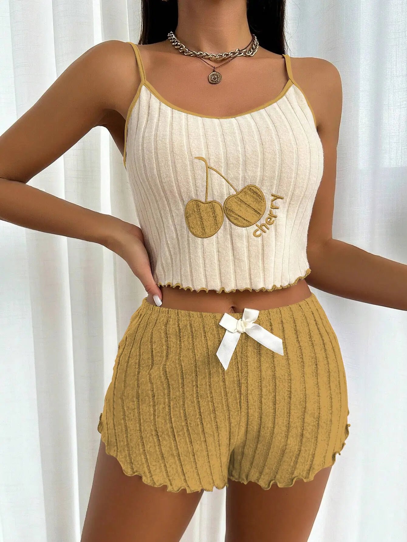 Simple Wool Halter Vest Shorts Set