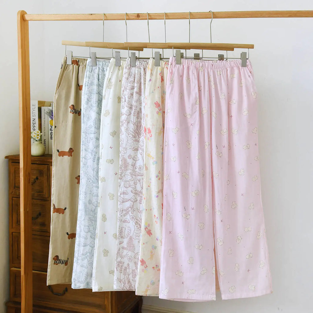 Women's Sleeper 100% Cotton Multi Color Printed Pants Casual Loose Bottoms
