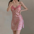 Pink Lace Trim Leopard Print Sling Dress