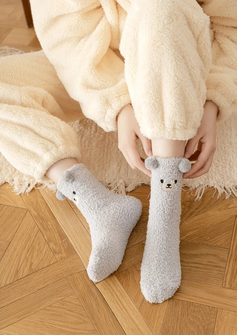Kawaii 3D Bear Cute Animal Thick Fleece Fuzzy Socks