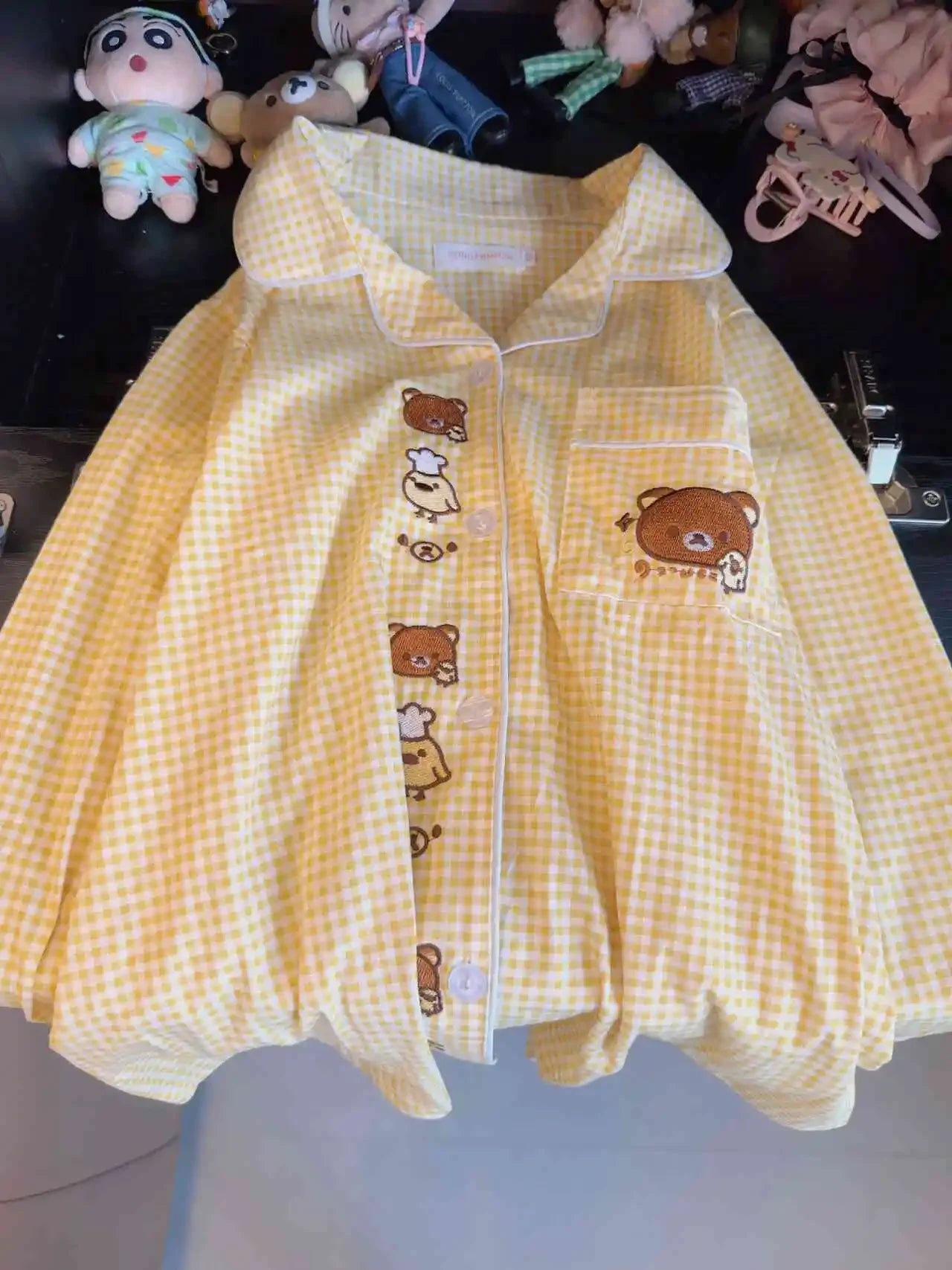 Rilakkuma Yellow Plaid Cute Long-sleeves & Trousers