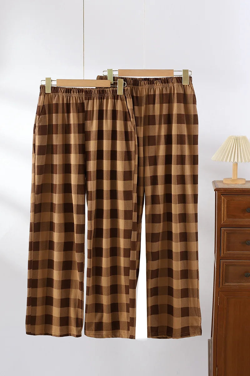 Knitted Checkered 100% Cotton Casual Home Pants