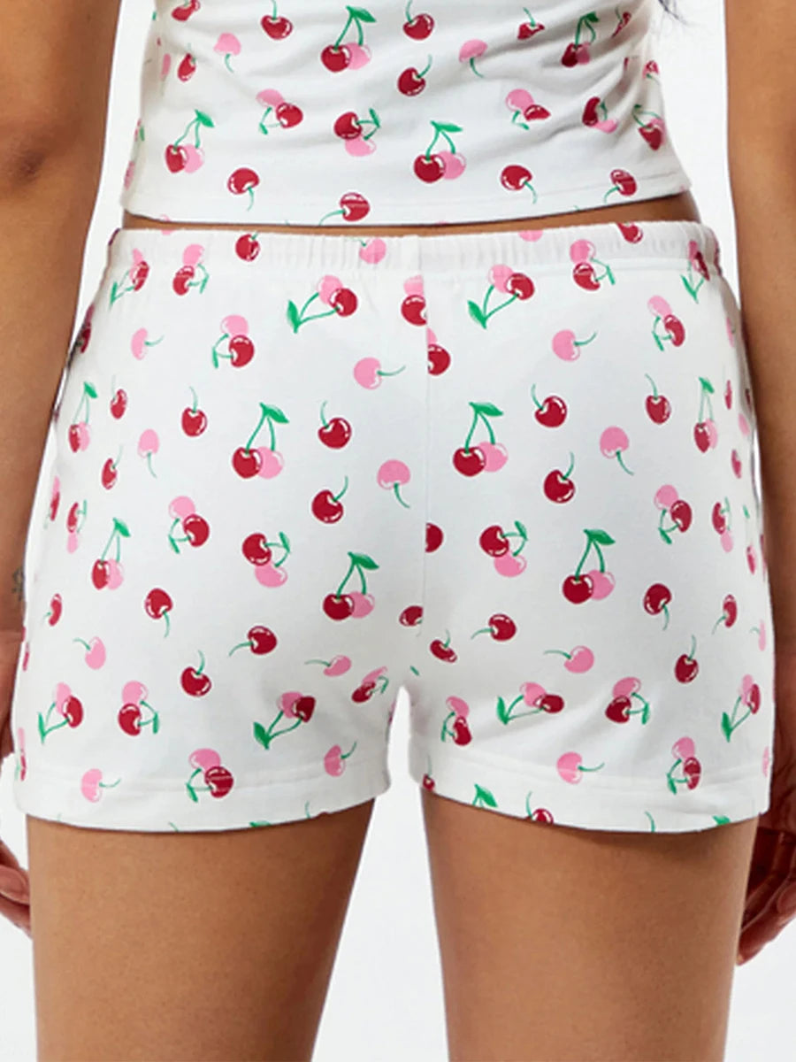 Lightweight Cotton Pajama Shorts with Elastic Waistband Cute Design