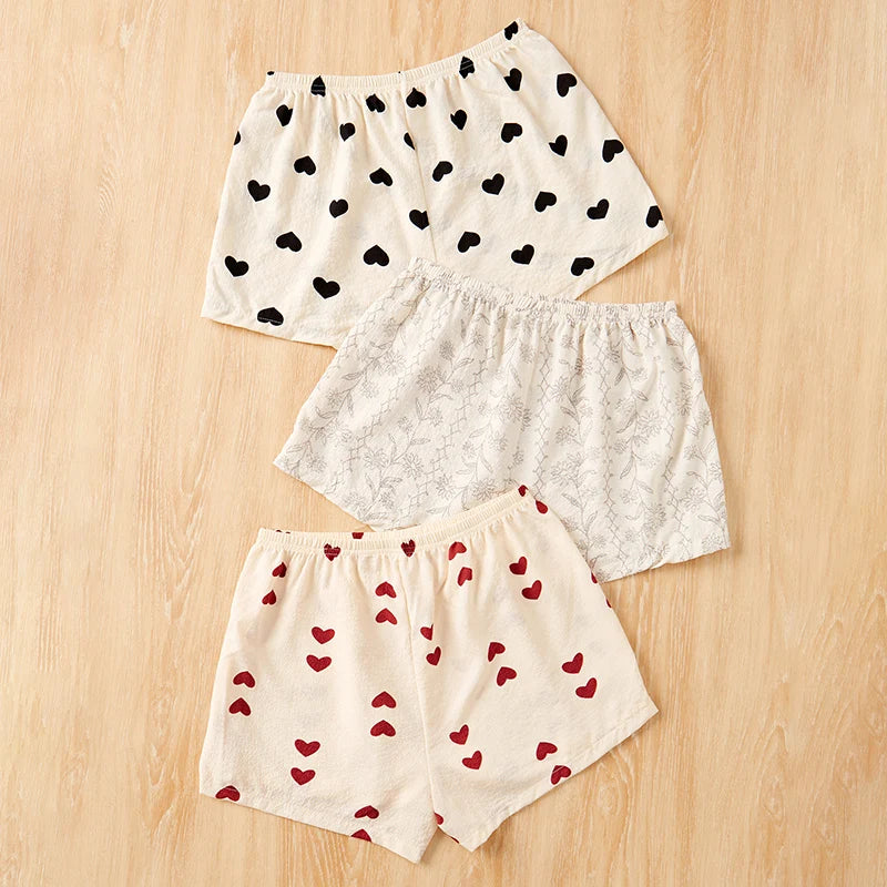 3 Piece Graphic Shorts Soft Comfort Bottoms Casual Sleepwear Loungewear