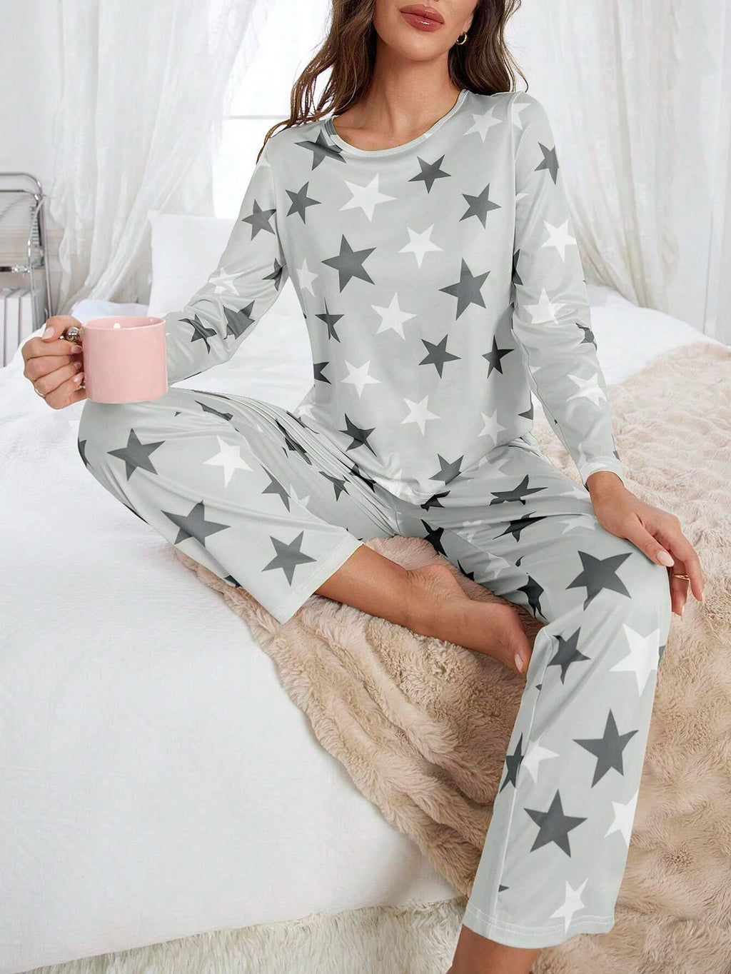 Long-Sleeved Casual Comfortable and Cute Star-Printed Long-Sleeved Pants Set