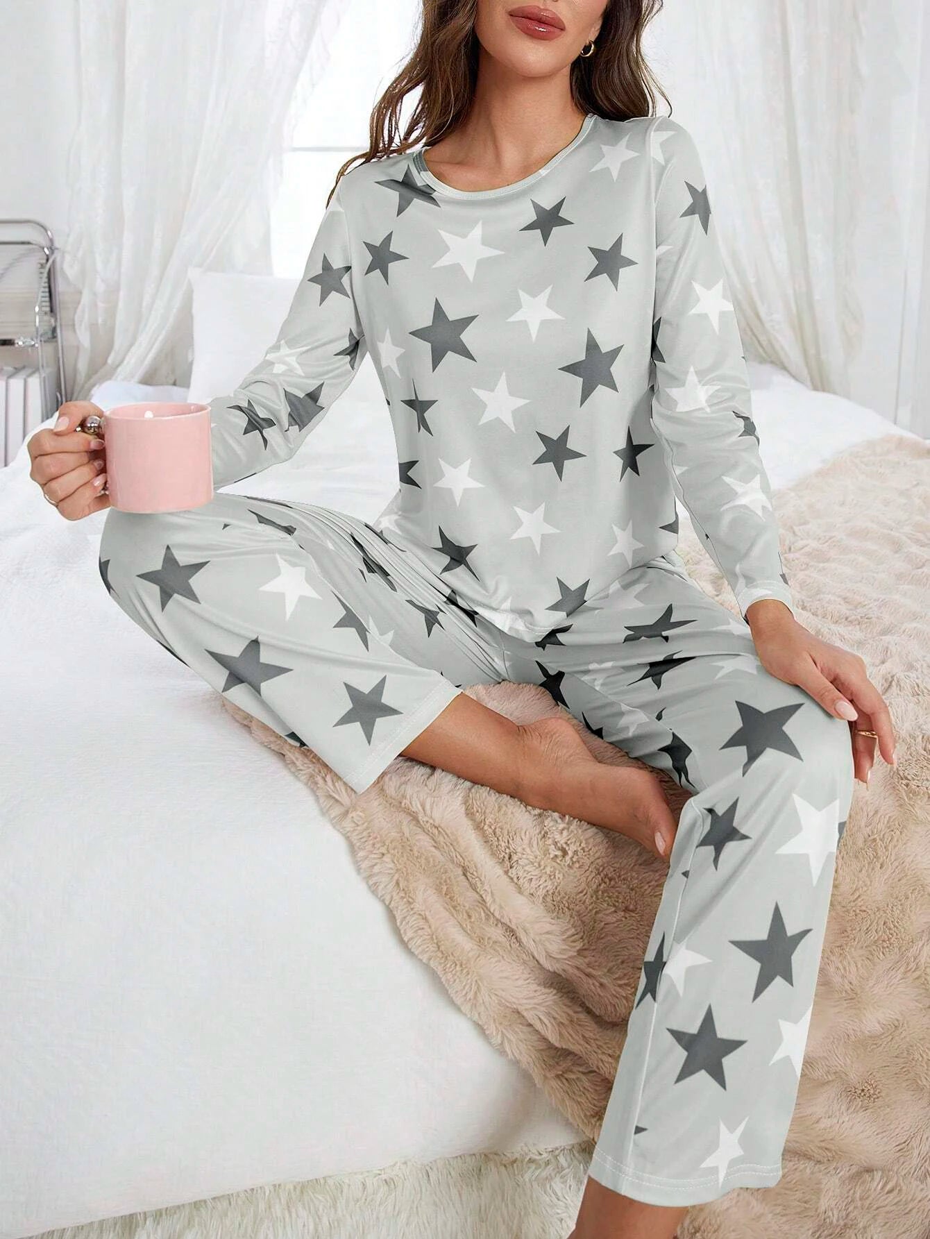 Long-Sleeved Casual Comfortable and Cute Star-Printed Long-Sleeved Pants Set